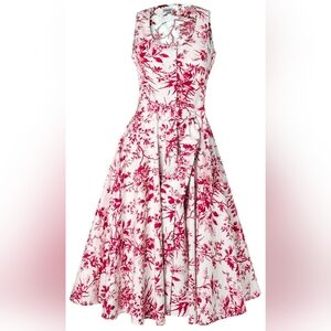 J. Peterman Crimson and Ivory Floral Midi Dress